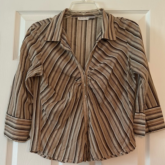 🤎VINTAGE Charlotte Russe 3/4 3 Striped Button Top🤎 - Picture 1 of 10